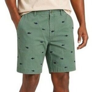 J. Crew Mens 36 Vintage 2004 Green Fish Embroidered Chino Shorts